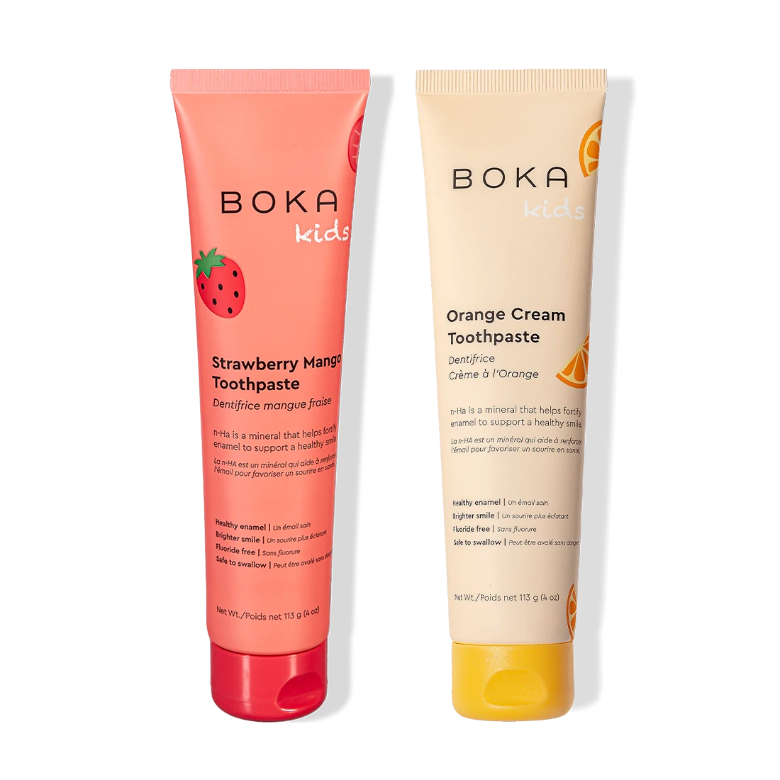 Two-pack n-Ha Toothpaste for kids: strengthens enamel and tastes great.