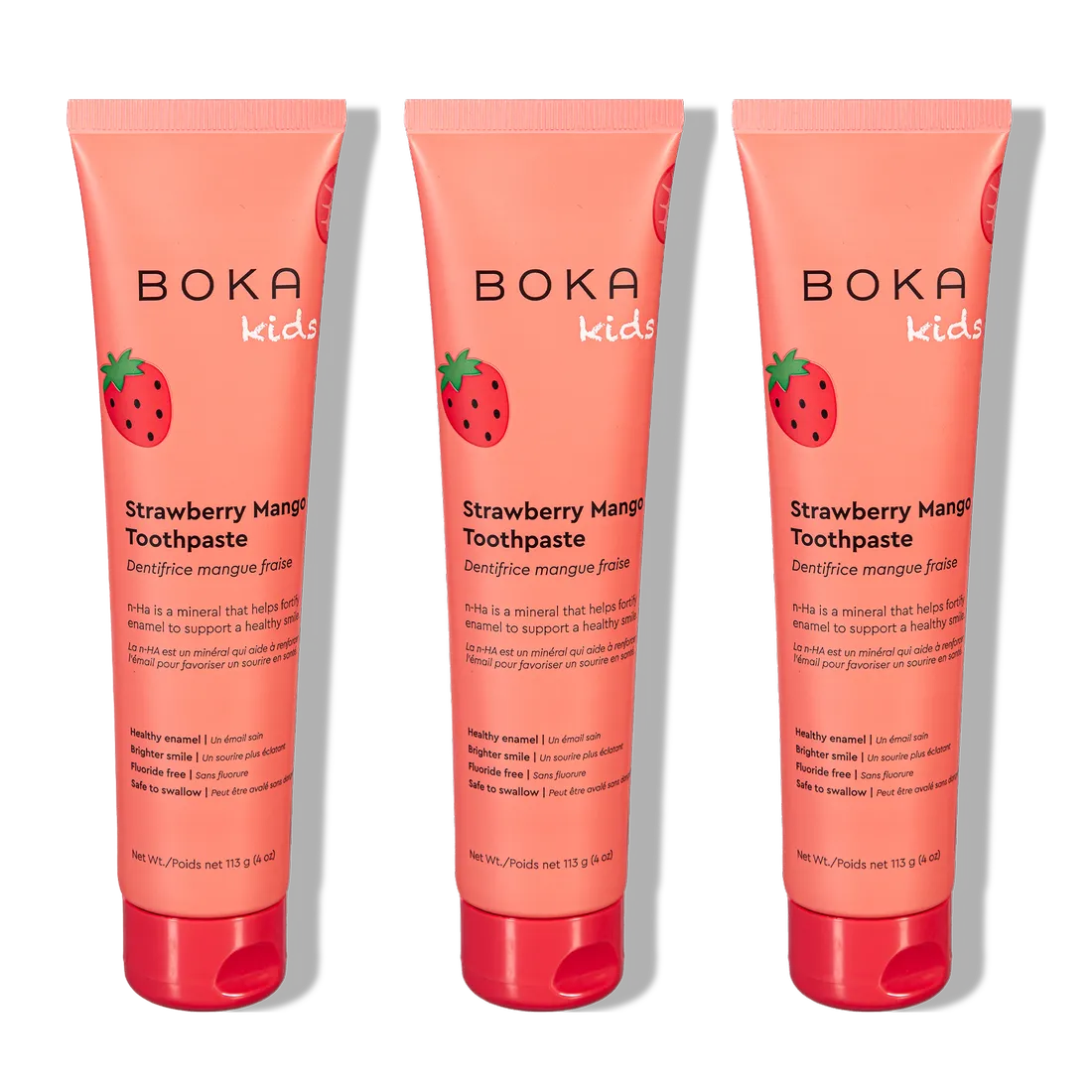 Three tubes of n-Ha Toothpaste Family 3 Pack with kid-approved flavors for healthy brushing habits.