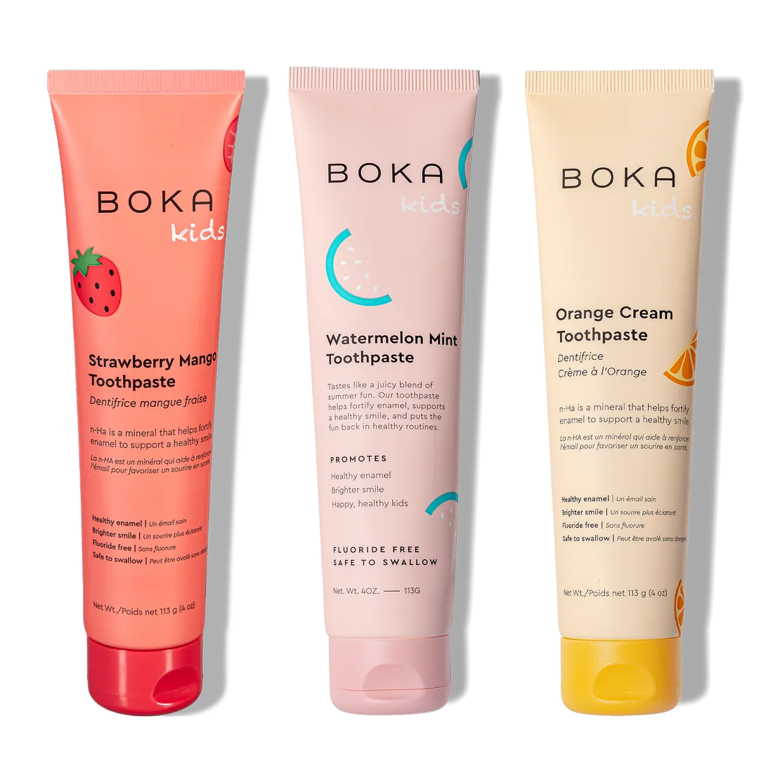 Three n-Ha Toothpaste Family 3 Pack tubes with kid-friendly flavors for healthy brushing habits.