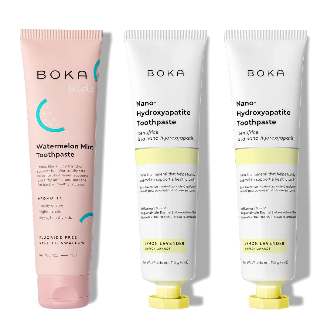 N-Ha Toothpaste Family 3 Pack: kid-approved flavors for healthy brushing and strong teeth.