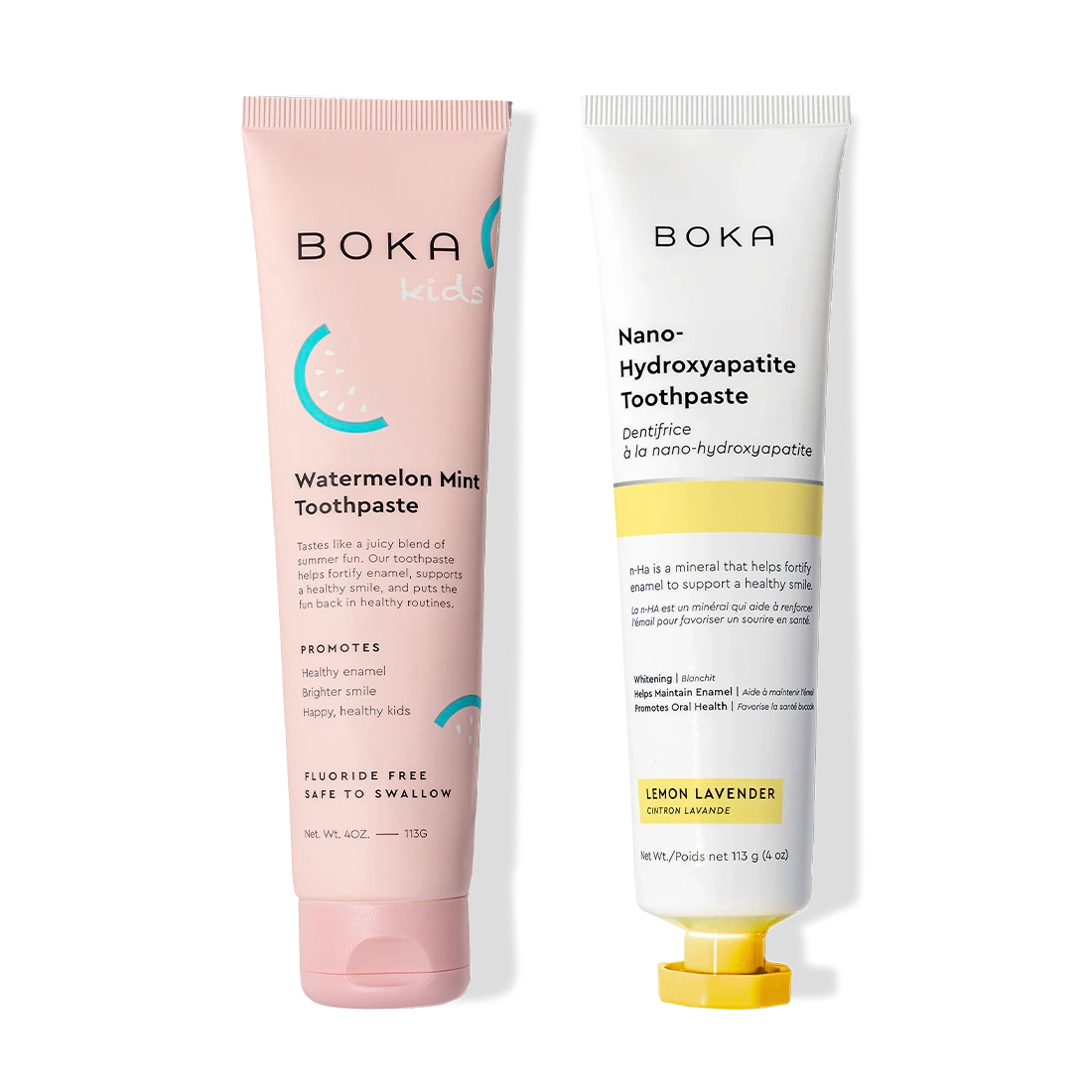 Two n-Ha Toothpaste 2-Pack tubes stand upright, featuring nano-hydroxyapatite for strong enamel.