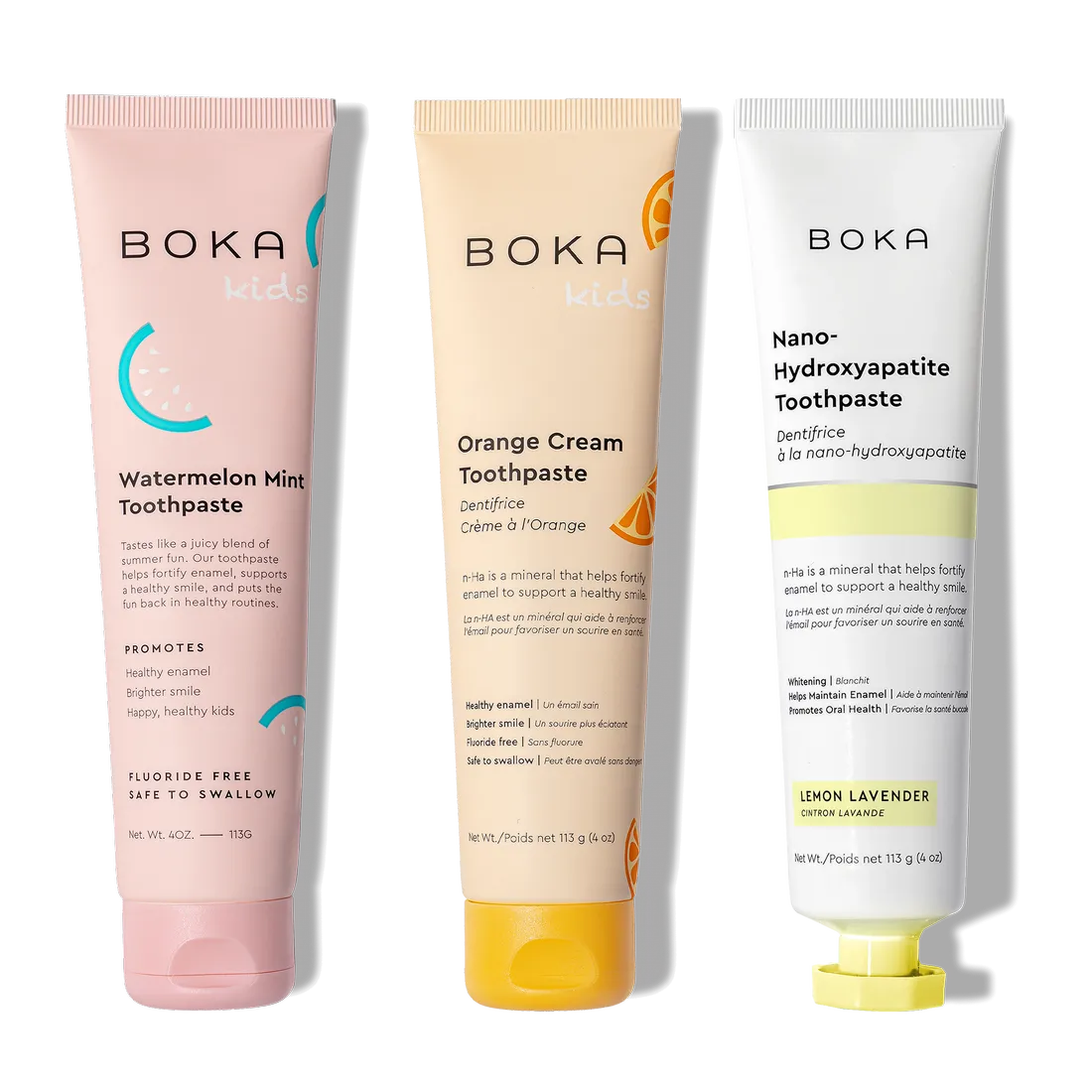 N-Ha Toothpaste Family 3 Pack: three tubes with kid-approved flavors for fun, effective oral care.