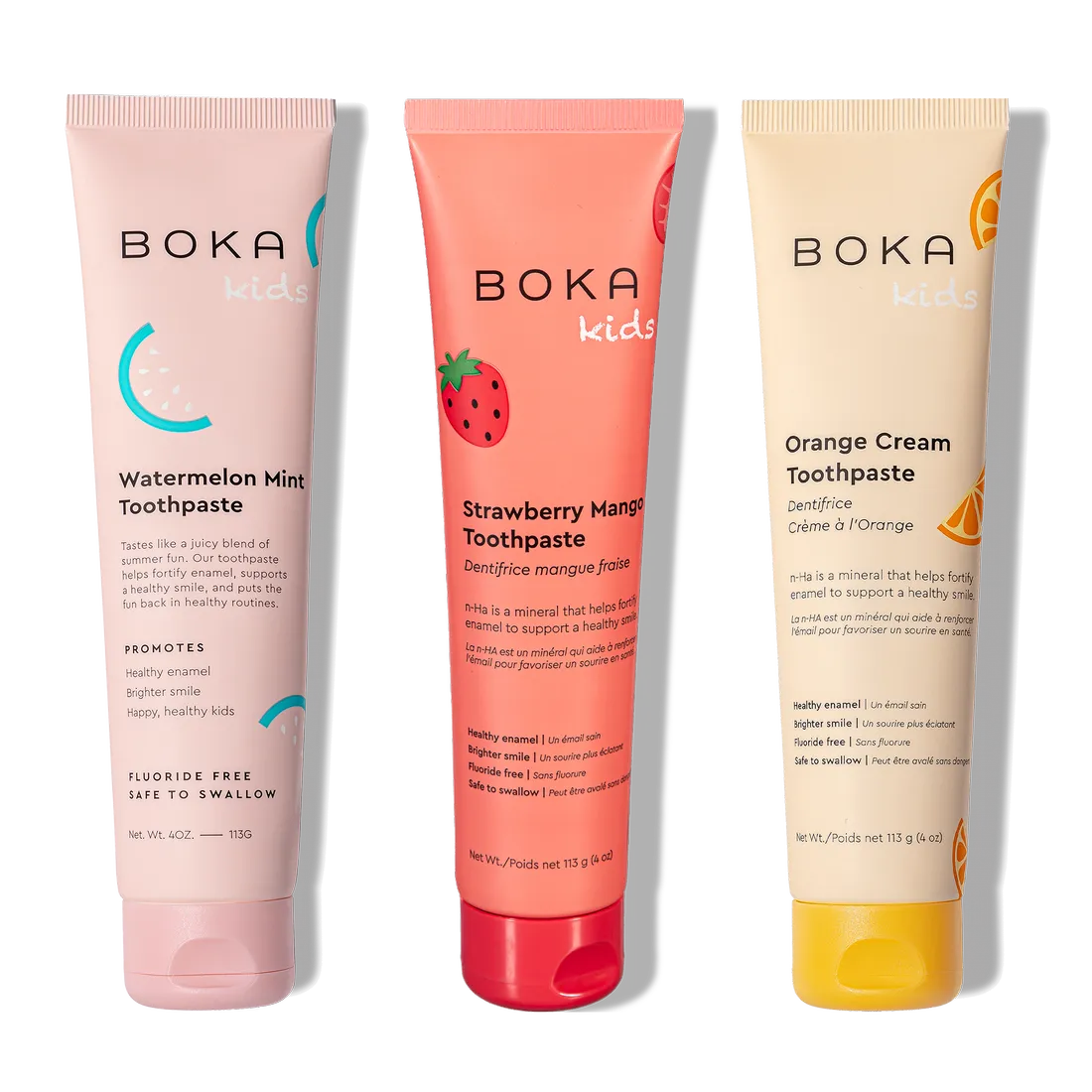 N-Ha Toothpaste Family 3 Pack: three colorful tubes in kid-approved flavors for healthy brushing habits.