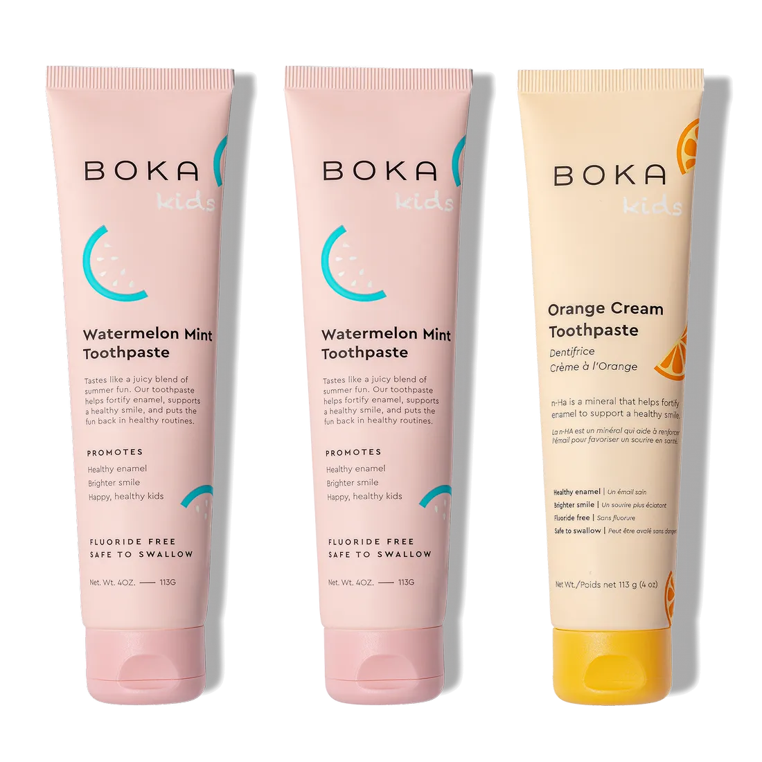 N-Ha Toothpaste Family 3 Pack: three kid-approved tubes with nano-hydroxyapatite for healthy smiles.