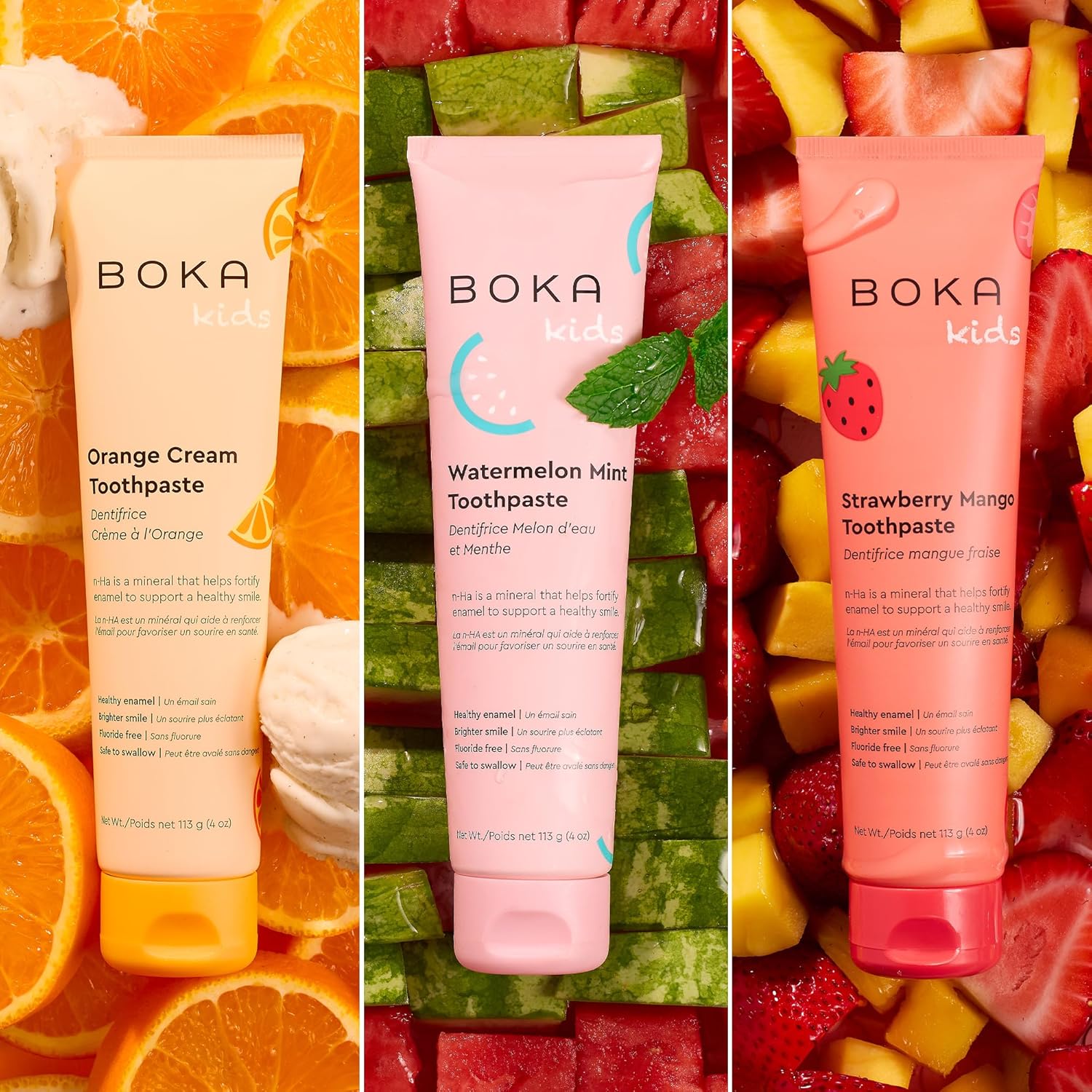 Three tubes of n-Ha Toothpaste Family 3 Pack help promote healthy brushing habits for kids.