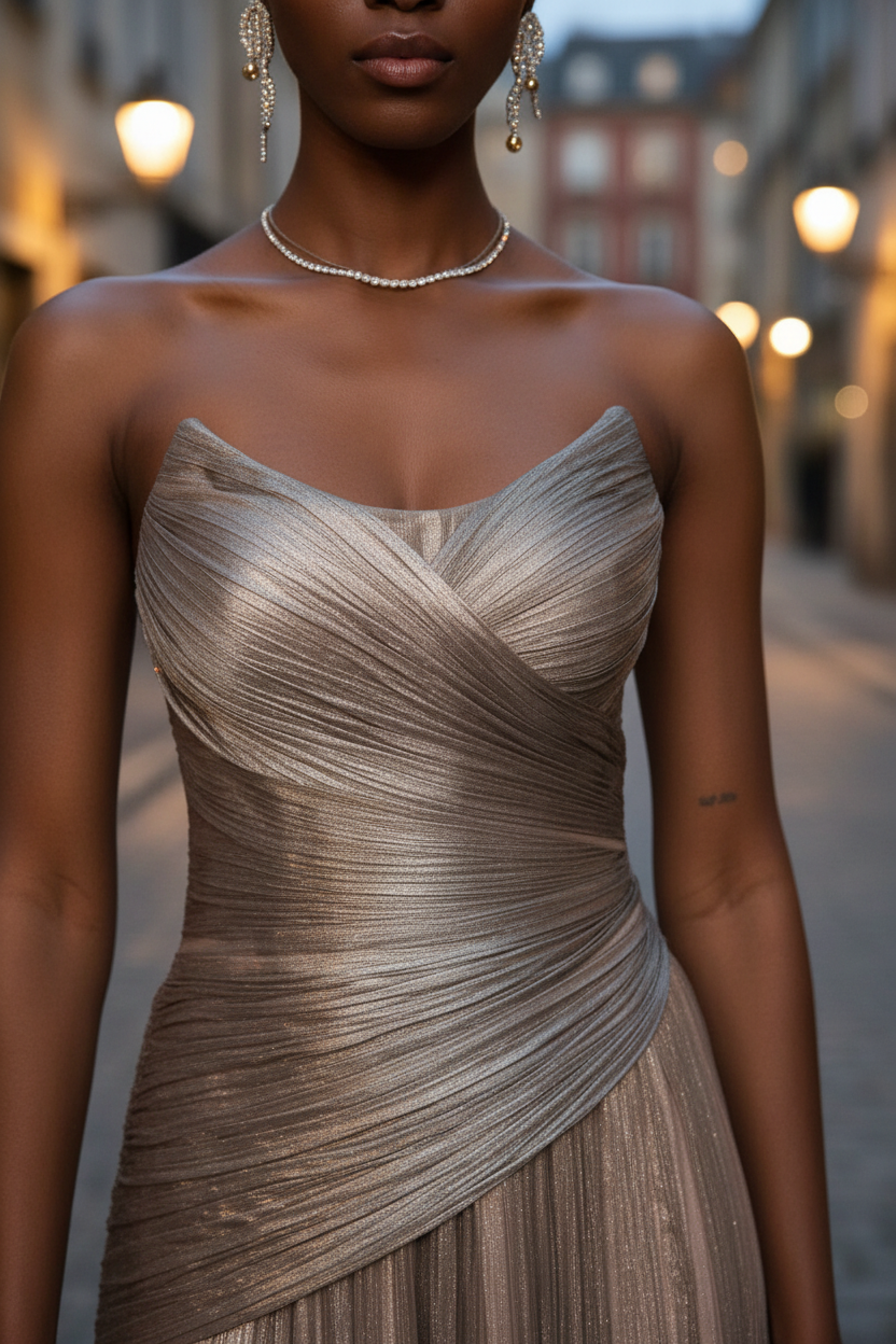 Chic Strapless Sleeveless Long Prom Dress With Ruffles Pleated