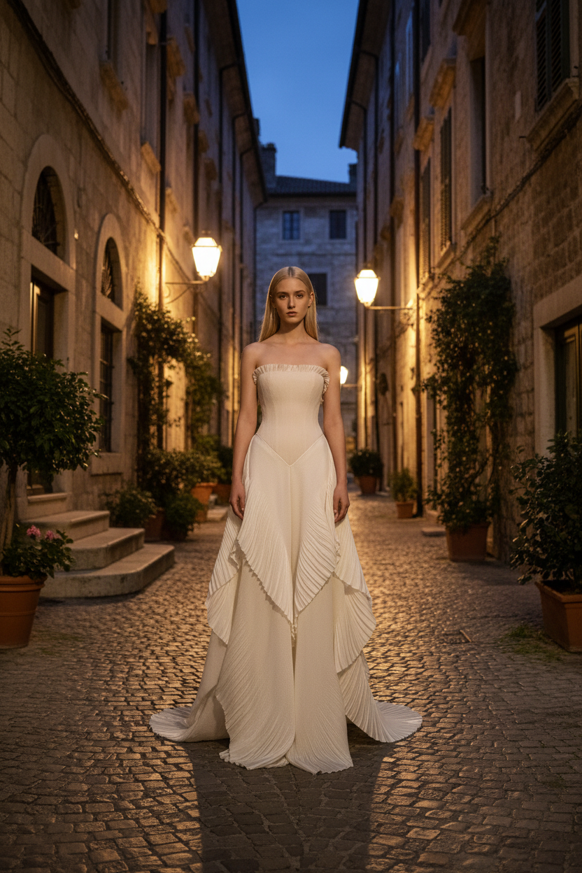 Chic Strapless Sleeveless Long Prom Dress With Ruffles Pleated