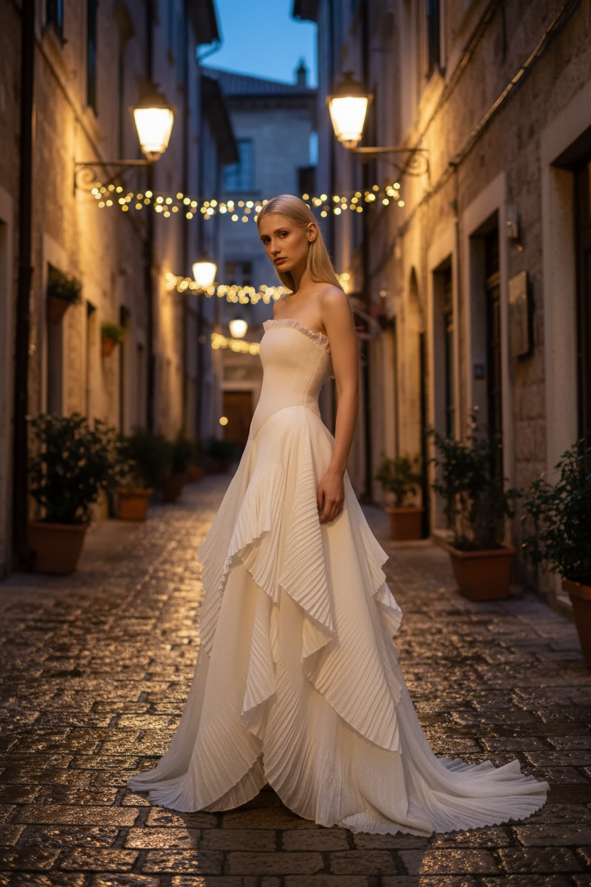 Chic Strapless Sleeveless Long Prom Dress With Ruffles Pleated