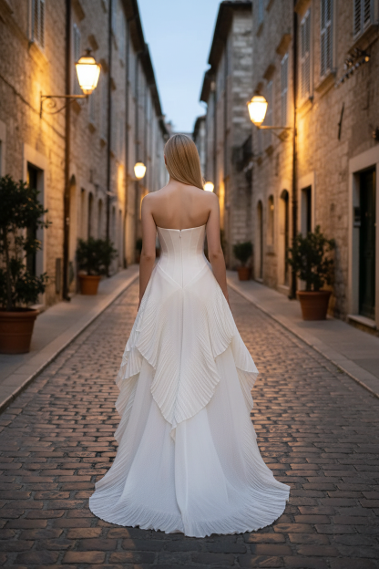 Chic Strapless Sleeveless Long Prom Dress With Ruffles Pleated