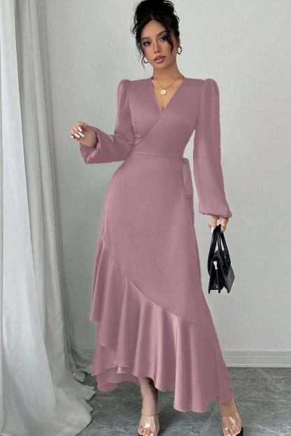 Shinning Long Sleeves V Neck Long Prom Dress With Ruffles Pleated