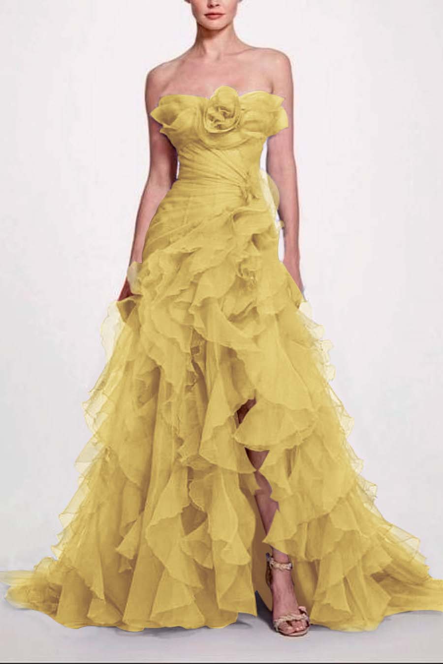 Strapless Sleeveless Long High Split Prom Dress With Pleated