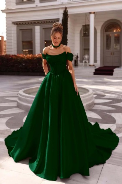 Off the Shoulder Sleeveless Long Prom Dress With Pleated Beading