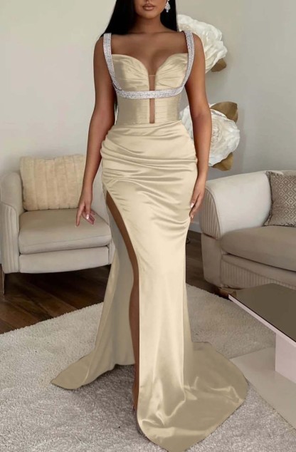 Mermaid Prom Dress Spaghetti Strap Fuchsia With High Split Sleeveless