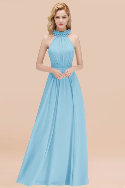 BMbridal Modest High-Neck Halter Ruffle Chiffon Bridesmaid Dresses Affordable-BMbridal