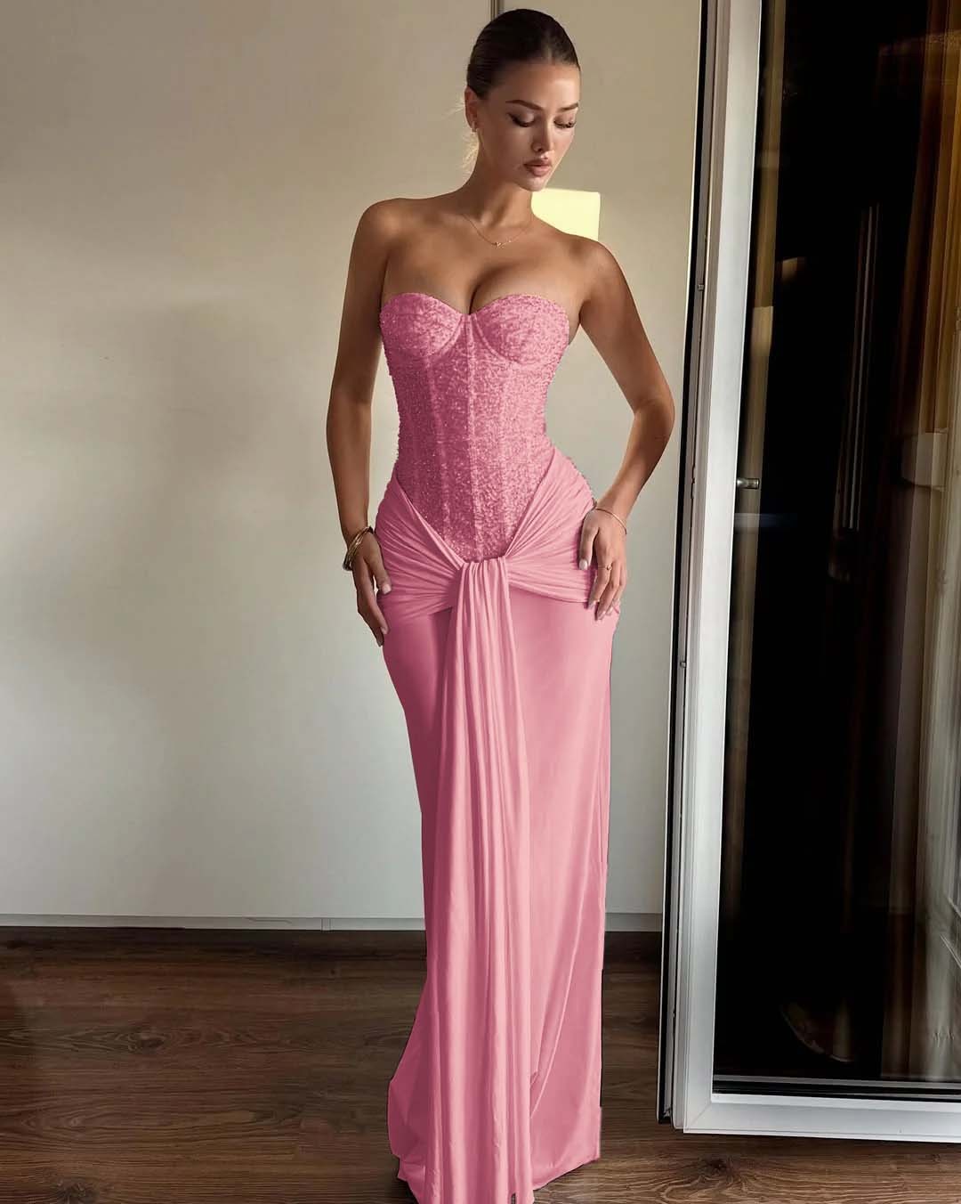 Strapless Sweetheart Sleeveless Long Mermaid Prom Dress With Pleated