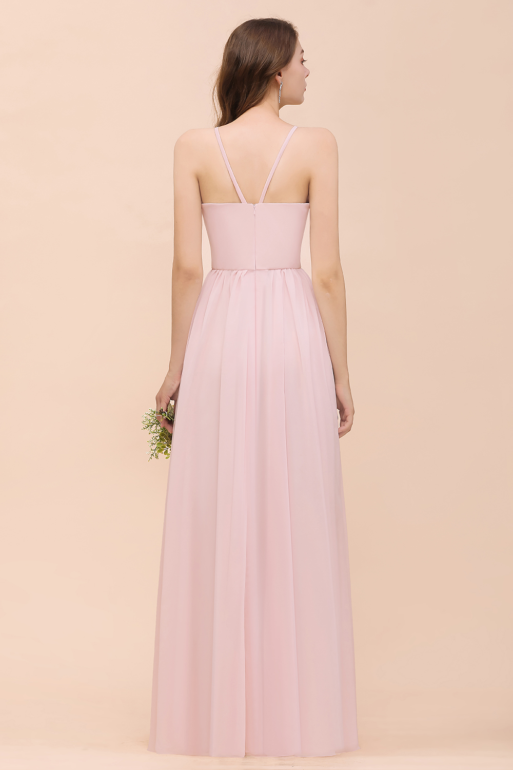 BMbridal Gorgeous Chiffon Halter Ruffle Affordable Long Bridesmaid Dress-BMbridal