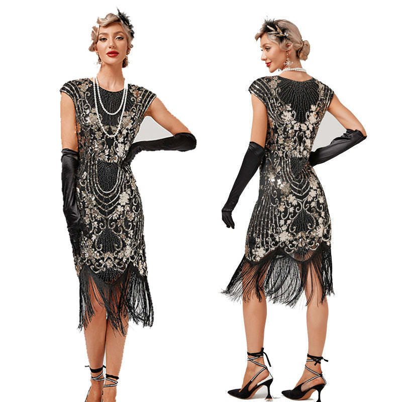 Vintage 1920s Gatsby Dress with Scoop Neck and Sequins