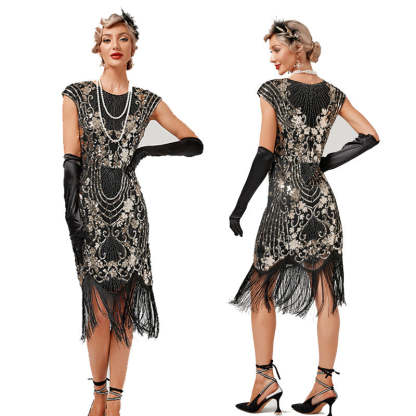 Vintage 1920s Gatsby Dress with Scoop Neck and Sequins