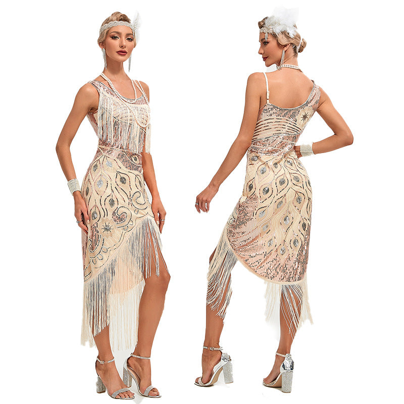 Vintage 1920s Gatsby Dress with One-Shoulder Sequins in Sheath/Column Style