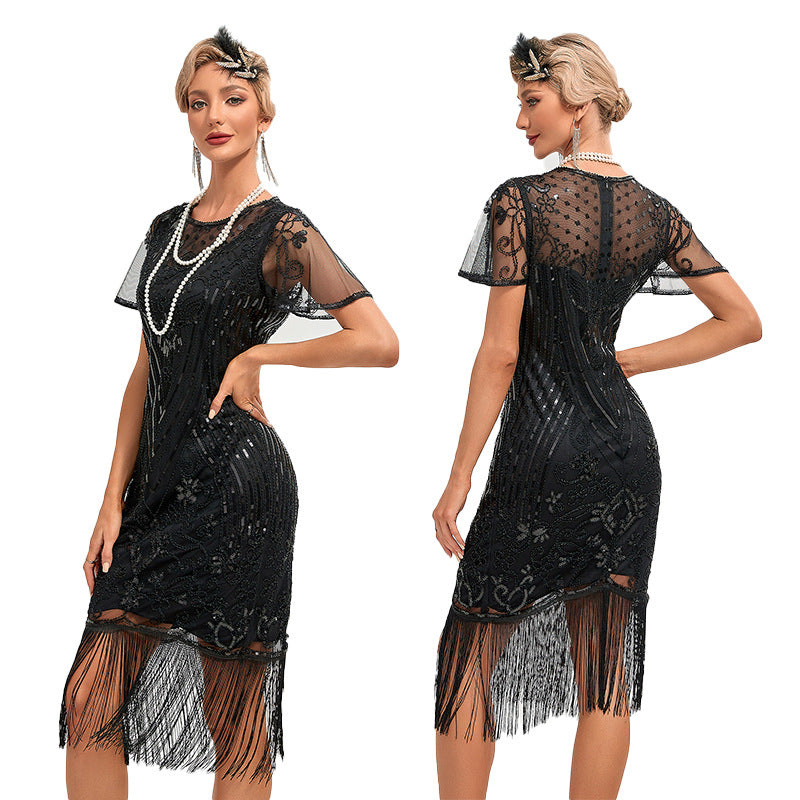 Vintage 1920s Gatsby Dress with Scoop Neck and Sequins