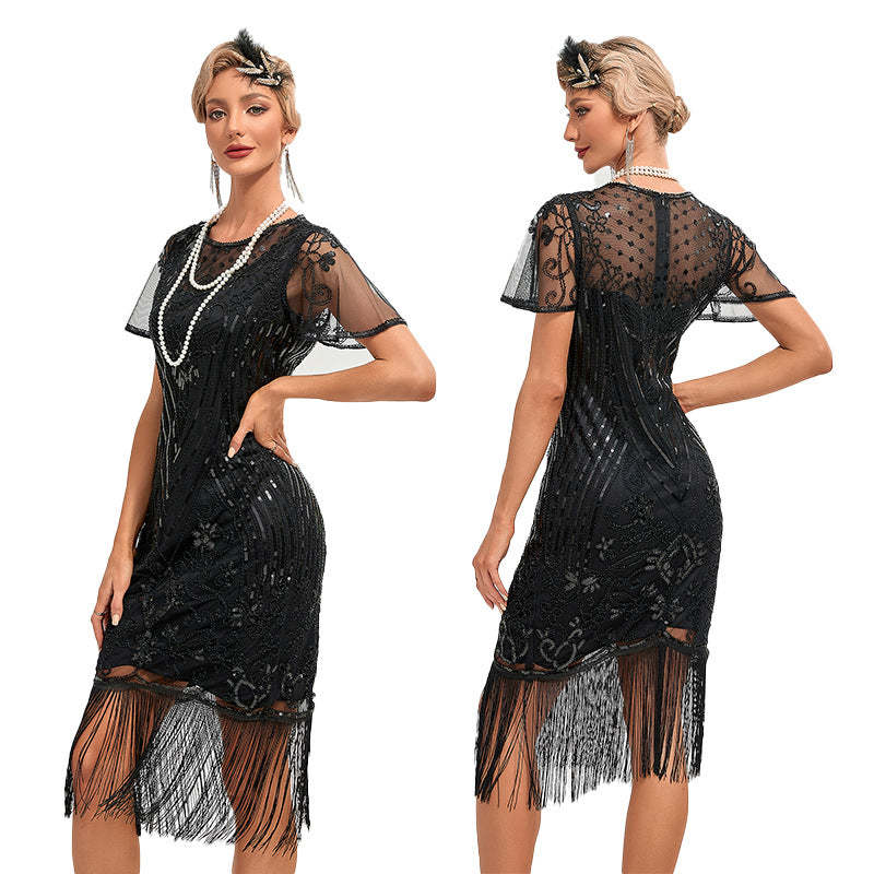 Vintage 1920s Gatsby Dress with Scoop Neck and Sequins