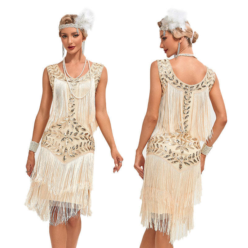 Vintage 1920s Gatsby Dress with Scoop Neck and Sequins