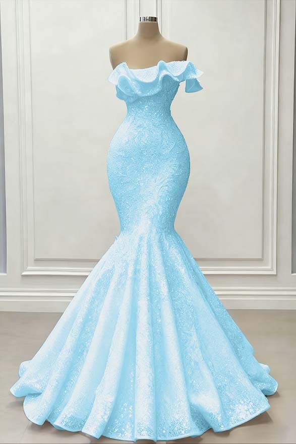 Red Gorgeous Strapless Mermaid Sequins Prom Dress With Embroidery On Sale