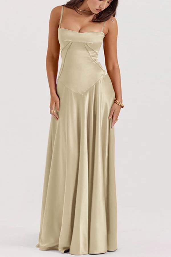 Spaghetti Strap Sleeveless Long Prom Dress With Pleated Ruffle