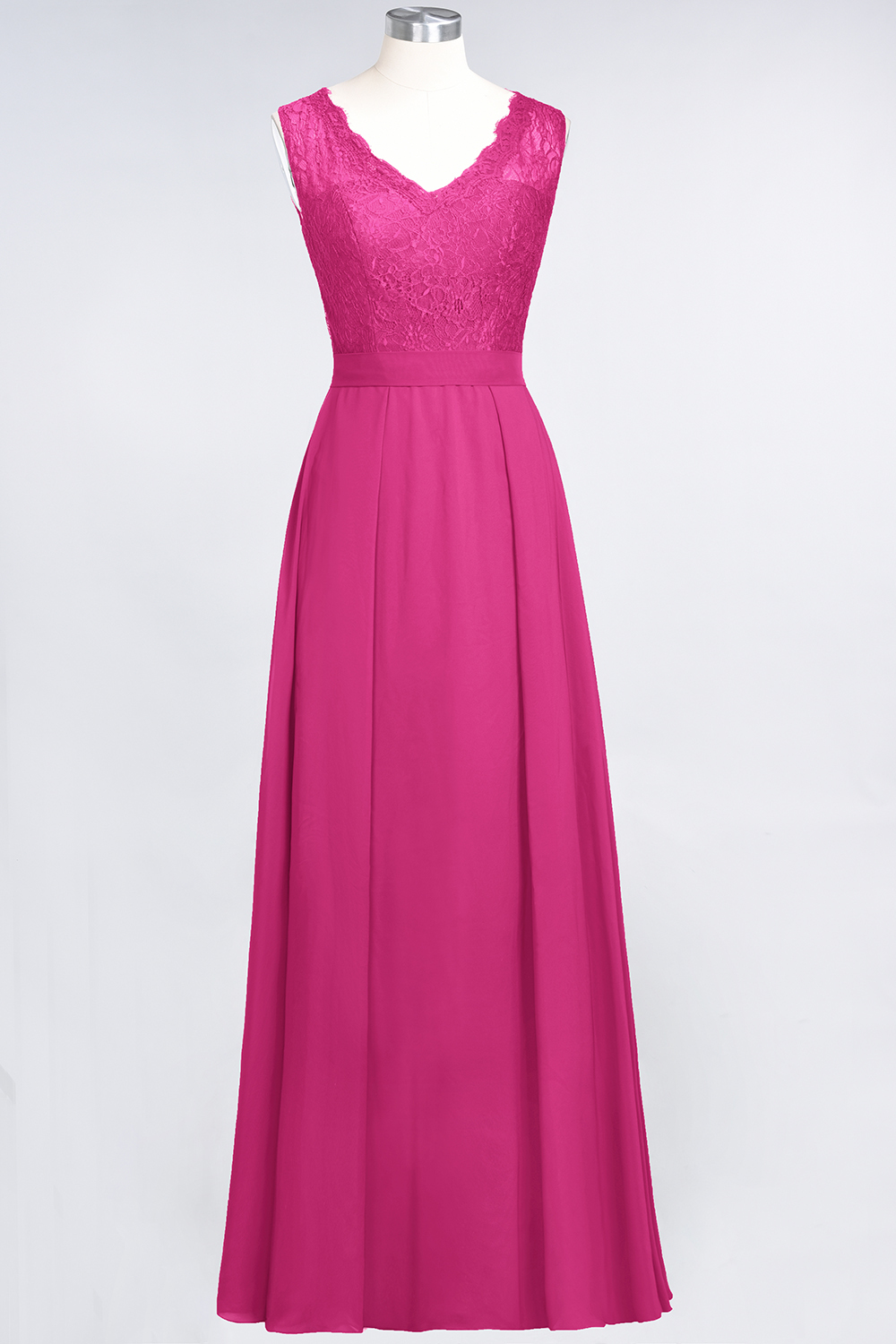 BMbridal Modest Chiffon V-Neck Burgundy Lace Bridesmaid Dresses Online-BMbridal