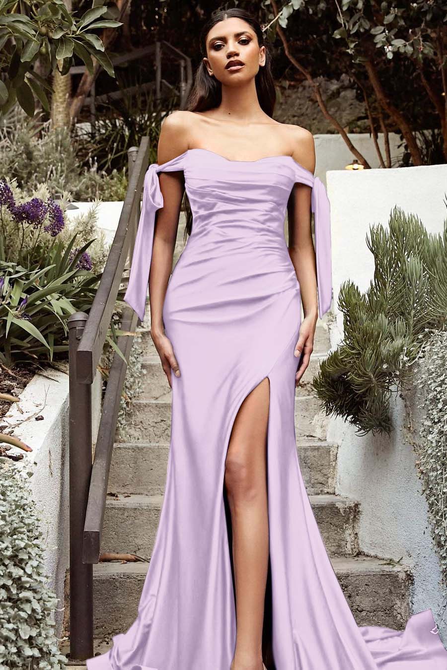 Mermaid Off the Shoulder Strapless Pleated Long Prom Dress With Front Split