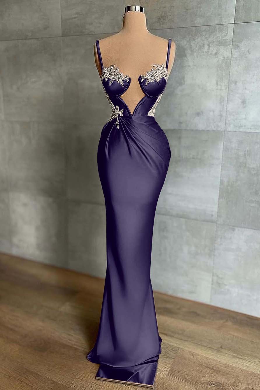 Pink Spaghetti Strap Mermaid Prom Dress Sleeveless With Appliques