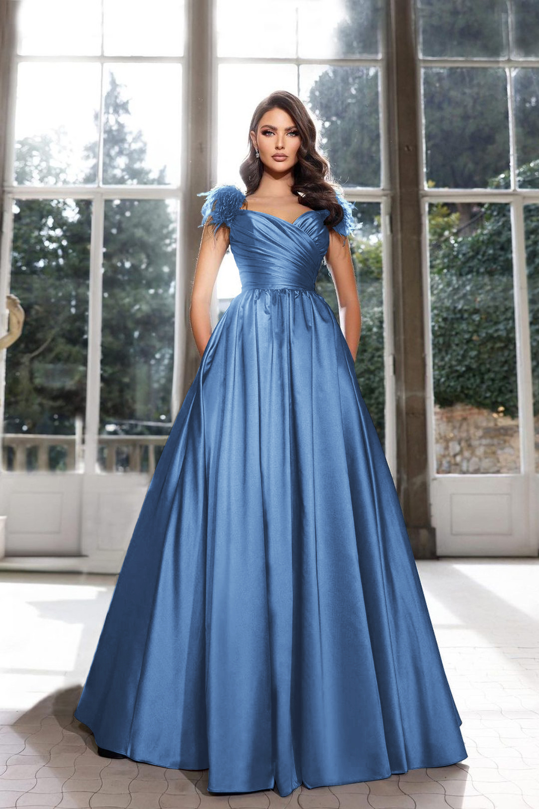 Tassel Sleeveless Straps A Line Long Prom Dress Pleated Dark Navy