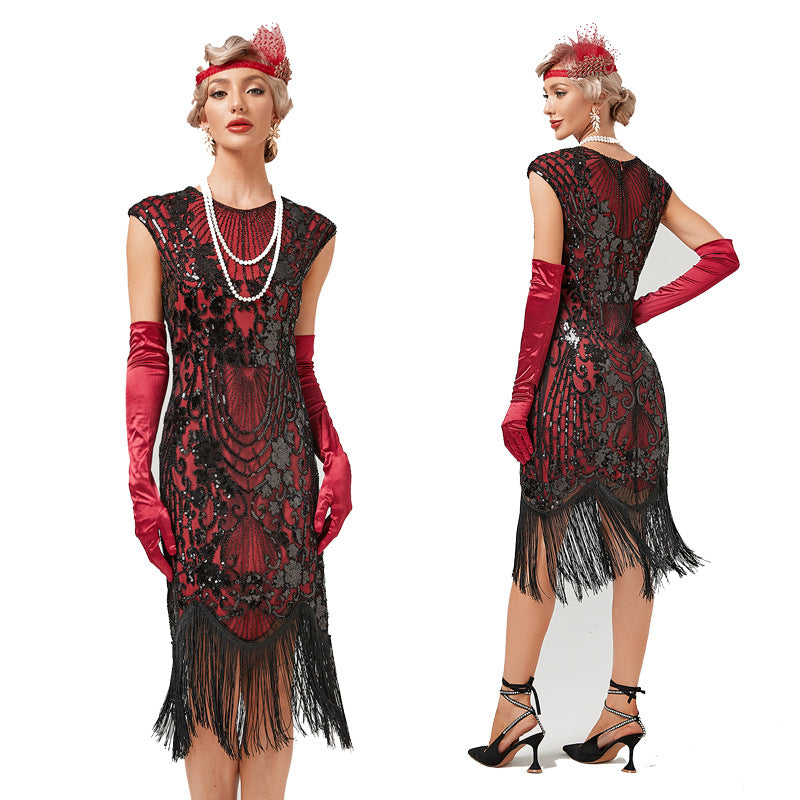 Vintage 1920s Gatsby Dress with Scoop Neck and Sequins