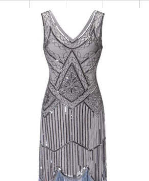 Vintage 1920s V-Neck Sheath Dress with Sequins for Costume Parties