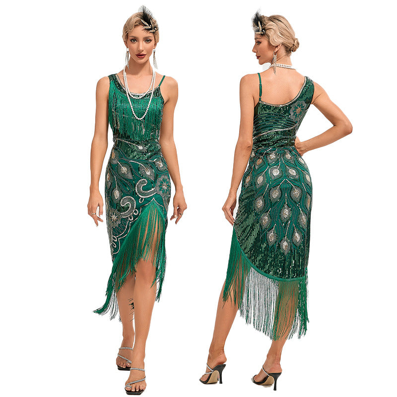 Vintage 1920s Gatsby Dress with One-Shoulder Sequins in Sheath/Column Style