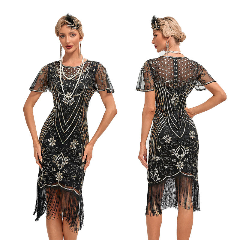 Vintage 1920s Gatsby Dress with Scoop Neck and Sequins