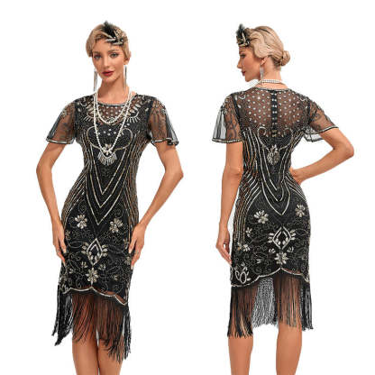 Vintage 1920s Gatsby Dress with Scoop Neck and Sequins
