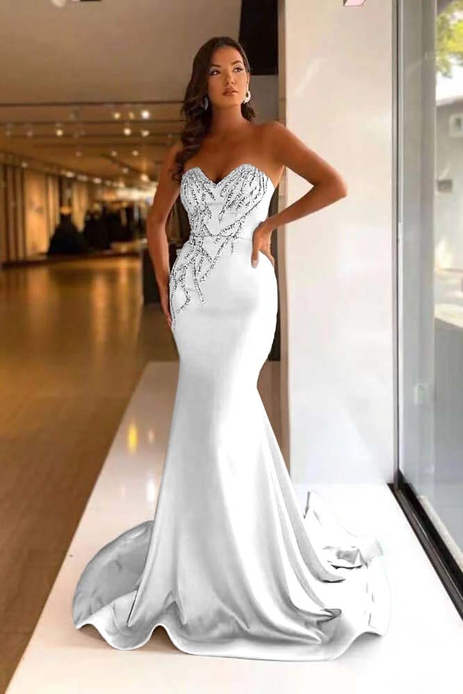 Pretty Strapless Sweetheart Sleeveless Long Mermaid Prom Dress With Beadings