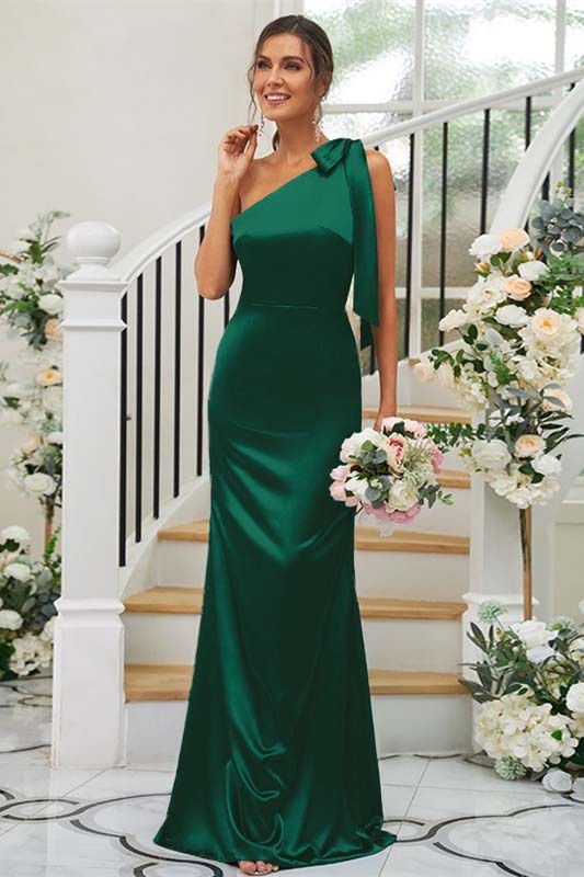 One Shoulder Sleeveless Mermaid Long Prom Dress With Pleated