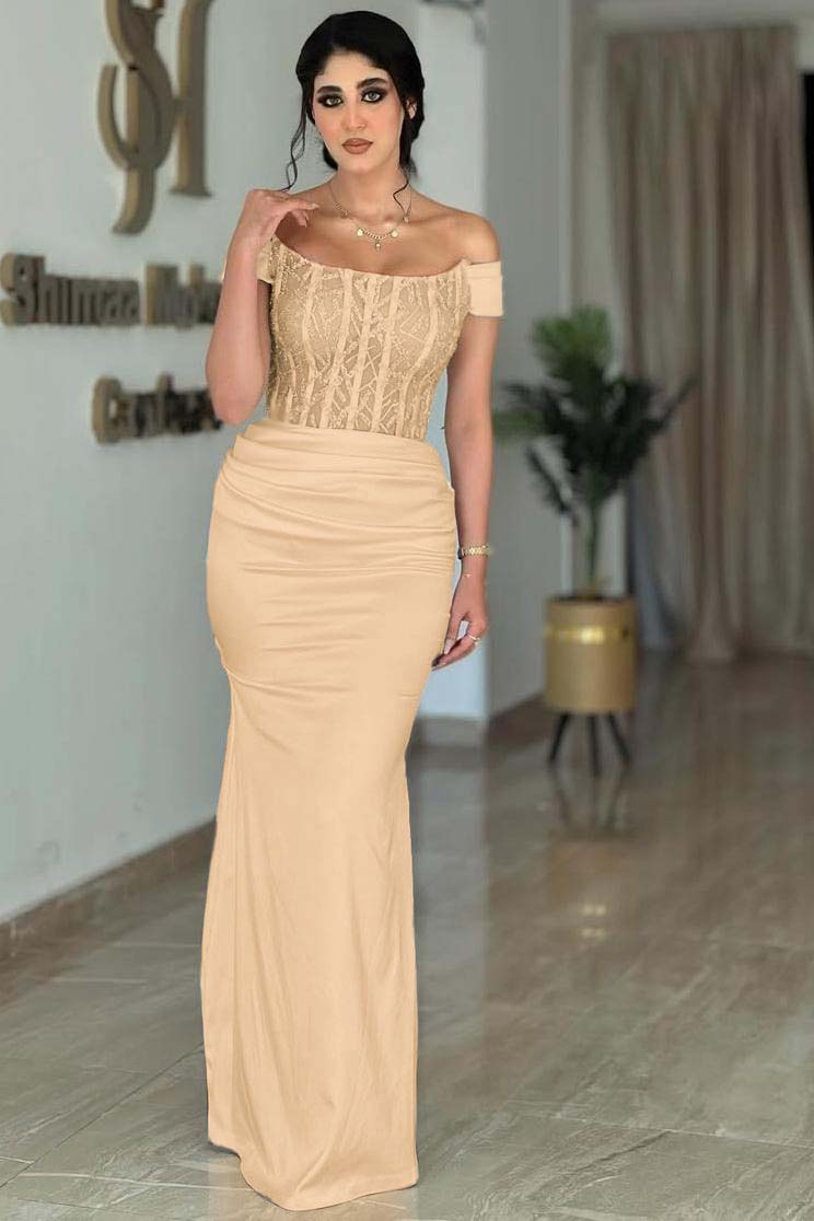 Off the Shoulder Sleeveless Mermaid Long Prom Dress With Beading