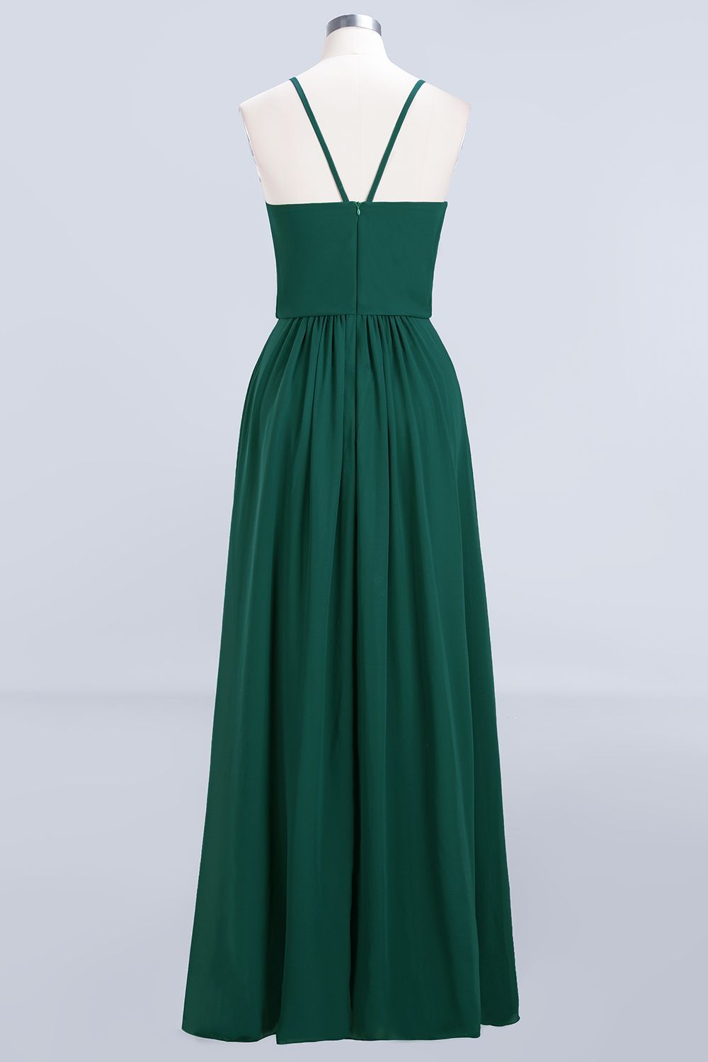 BMbridal Dark Green Chiffon Spaghetti-Straps Modest Bridesmaid Dress Online-BMbridal