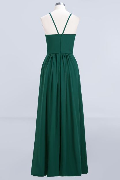 BMbridal Dark Green Chiffon Spaghetti-Straps Modest Bridesmaid Dress Online-BMbridal