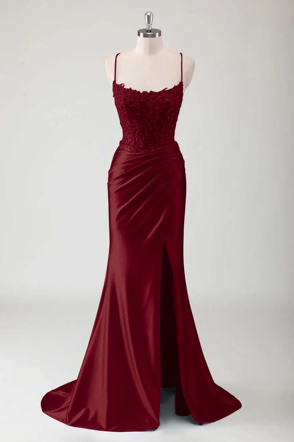 Spaghetti Strap Sleeveless Long High Split Prom Dress With Appliques