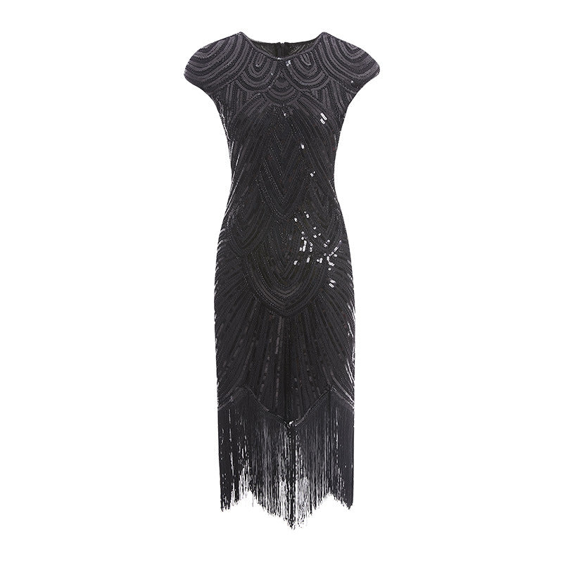 Vintage 1920s Gatsby Dress with Scoop Neck and Sequins