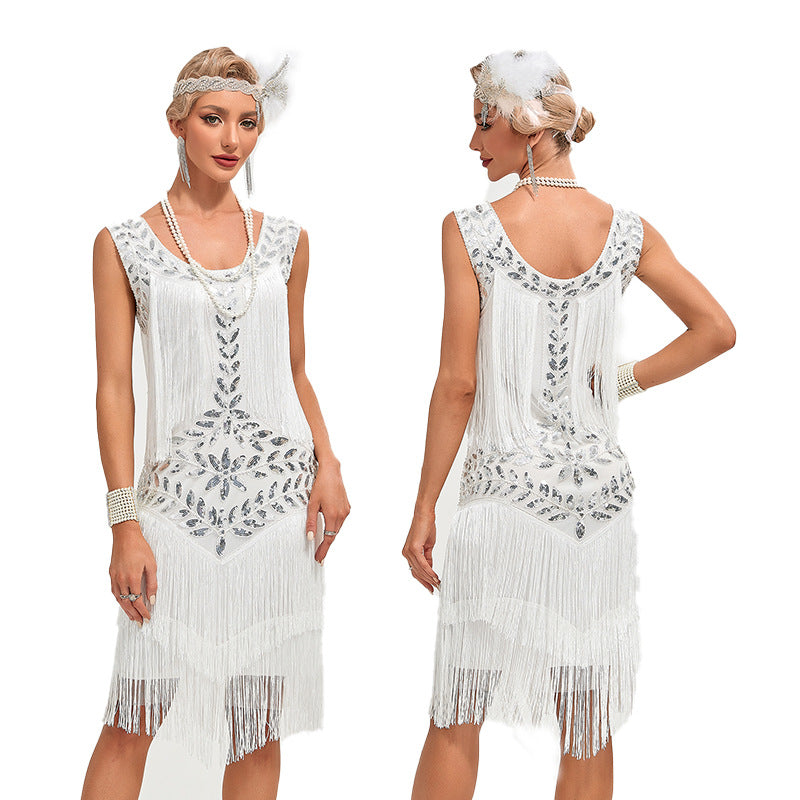 Vintage 1920s Gatsby Dress with Scoop Neck and Sequins