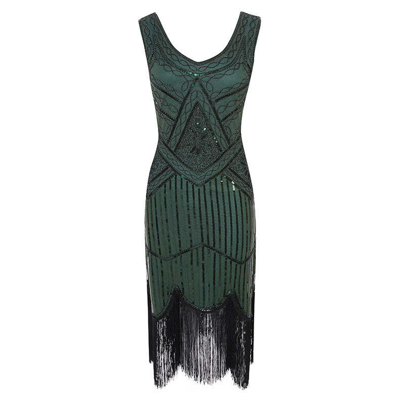 Vintage 1920s V-Neck Sheath Dress with Sequins for Costume Parties