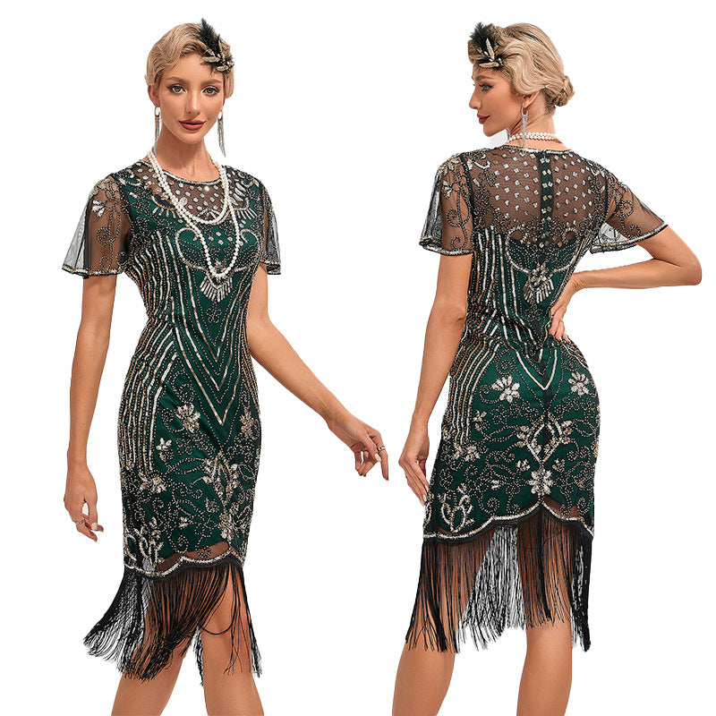 Vintage 1920s Gatsby Dress with Scoop Neck and Sequins