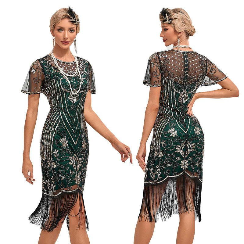 Vintage 1920s Gatsby Dress with Scoop Neck and Sequins