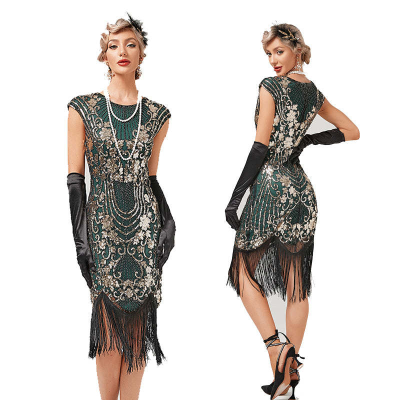 Vintage 1920s Gatsby Dress with Scoop Neck and Sequins