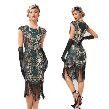 Vintage 1920s Gatsby Dress with Scoop Neck and Sequins